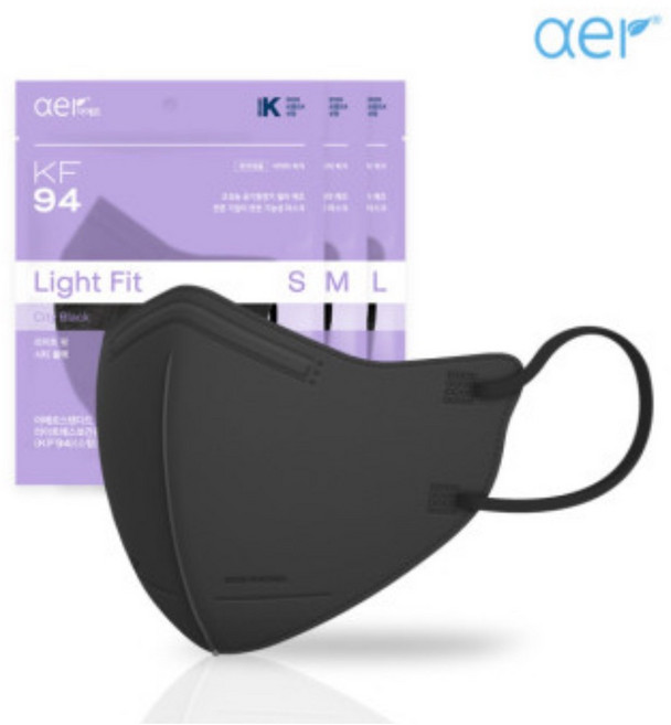 아에르 스탠다드 라이트핏 보건용 마스크 대형 KF94, 1개입, 20개, 시티 블랙