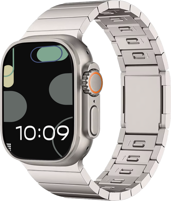 케이스어스 애플워치 호환 쉬운 줄조절 마그네틱 링크브레이슬릿 메탈 스트랩, 티타늄컬러, 42/44/45/49mm