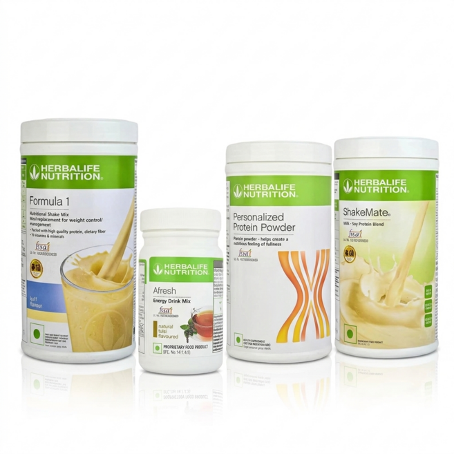 허벌라이프 웰니스 세트: 포뮬라 1 쿨피 쉐이크 믹스(500g) 아프레쉬 바질(50g) 프로틴(200g) & 쉐이크메이트(500g), 1개, 4개입