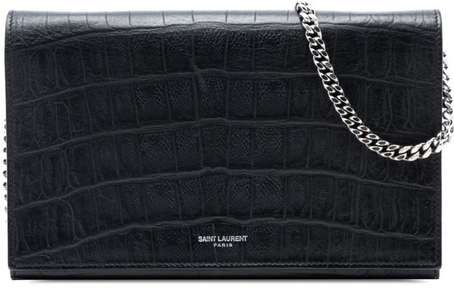 생 로랑 중고 2015 크로커다일 엠보스드 레더 체인 지갑 크로스 백