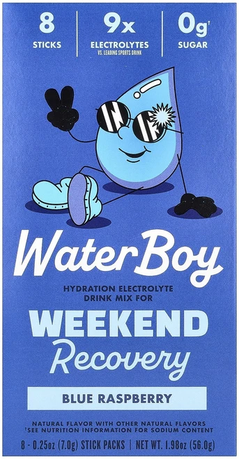 효과가 좋은 Waterboy 주말 회복 수분 공급 전해질 드링크 믹스 블루 라즈베리 스틱팩 8개 각 7g(0.25oz) 최저가격, Waterboy주말회복수분공급전해질드링크믹스블루라즈베리 - 쿠팡