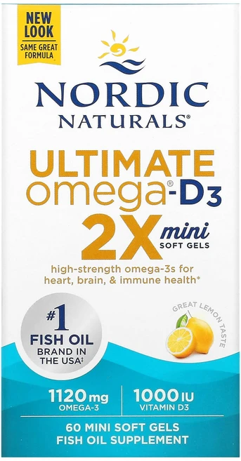 Nordic Naturals 비타민D3 함유 Ultimate Omega 2X 미니 레몬 미니 소프트젤 60정, NordicNaturals비타민D3함유UltimateO, 1개 - 쿠팡