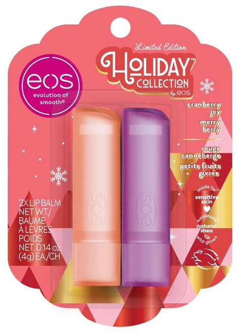 eos 홀리데이 립밤 기프트 올데이 모이스처 립 케어, 3 크랜베리 조이 메리 베리, 2팩, 4g, 1개