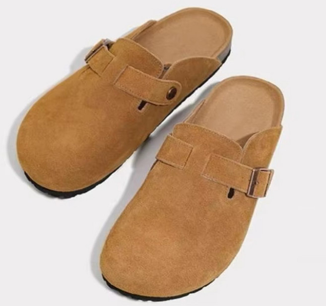 레트로 패션 여성 신발 두꺼운 밑창 솔리드 컬러 슬링 백 부드러운 홈 스웨이드 나막신 샌들 봄과 가을