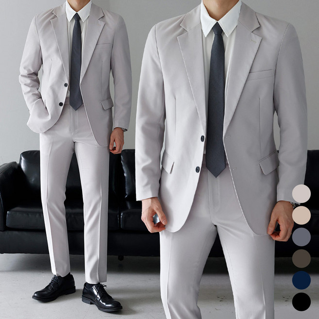 베이직바이블 남성용 사계절 베이직 수트 정장 세트 프리미엄 빅사이즈 자켓 슬랙스(3color)