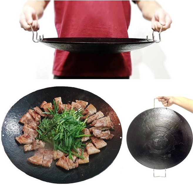 무쇠 주물 마을 가마솥뚜껑 불판 37~65cm 조선 그리들 탈착손잡이형, 탈착손잡이형 58cm(9-10인용), 솥뚜껑단품, 1개