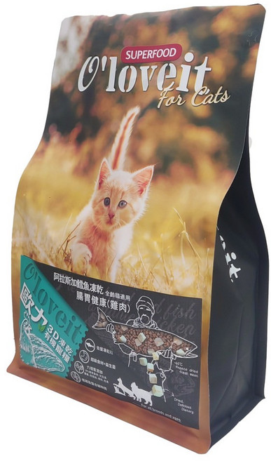O'loveit 歐力 3D凍乾有機寵糧 貓糧 貓飼料 凍乾貓糧 阿拉斯加鱈魚凍乾粒 貓腸胃健康(雞肉), 2kg, 1包, 阿拉斯加鱈魚乾 雞肉