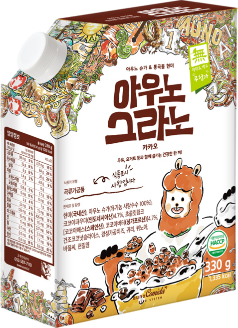 아우노 그라노 첨가물없는 카카오 그래놀라 씨리얼 어린이 유아 직장인 간식, 1개, 350g