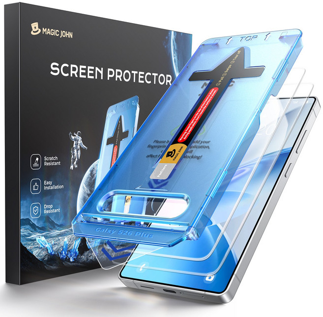 MAGIC JOHN 매직존 갤럭시 고투명 휴대폰 액정보호필름 강화유리 고화질 풀커버+부착키트 2매입, 1세트