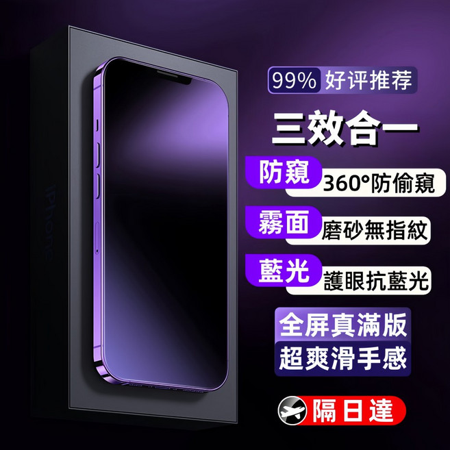 頂級防窺 360 防偷窺滿版保護貼 適用iPhone17 16 15Promax 蘋果14 13 12 11 XR玻璃貼, 360度防窺+霧面磨砂+抗藍光護眼,iPhone 14 Promax, 1個