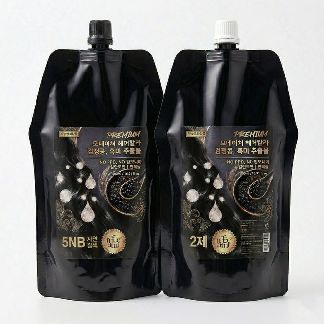 모네이처 PPD없는 새치염색약 NO암모니아 검정콩 흑미 추출물 대용량 1제500ml+2제500ml, 1개, 자연갈색
