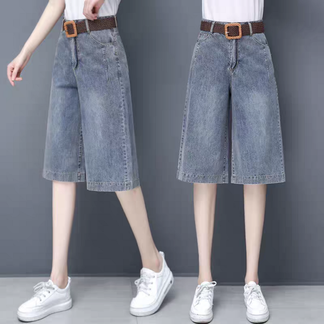 ASURE 여성용 하이웨스트 스트레이트 칠부 청바지