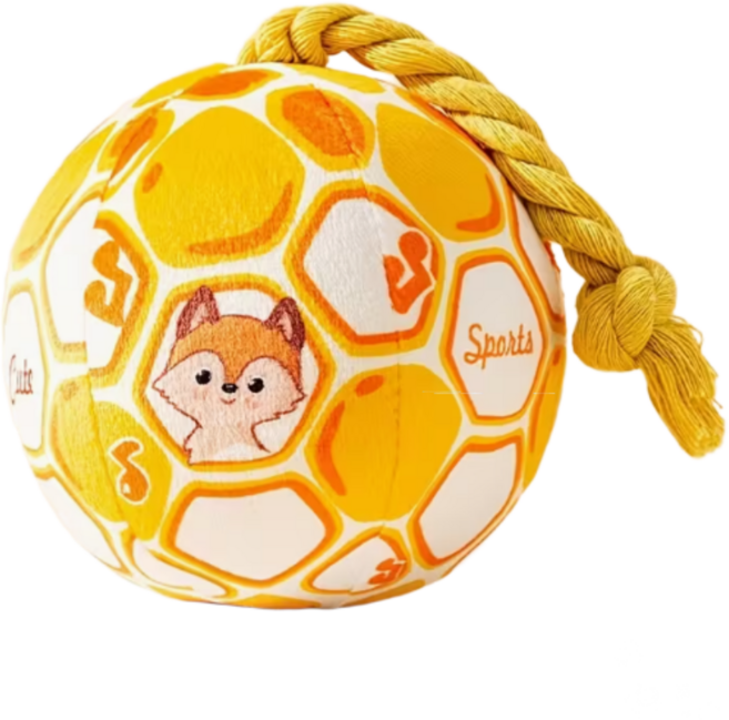 강아지 터그놀이 장난감 / 로프공 + 치발공 귀여운 동물 캐릭터 토이, 엘로