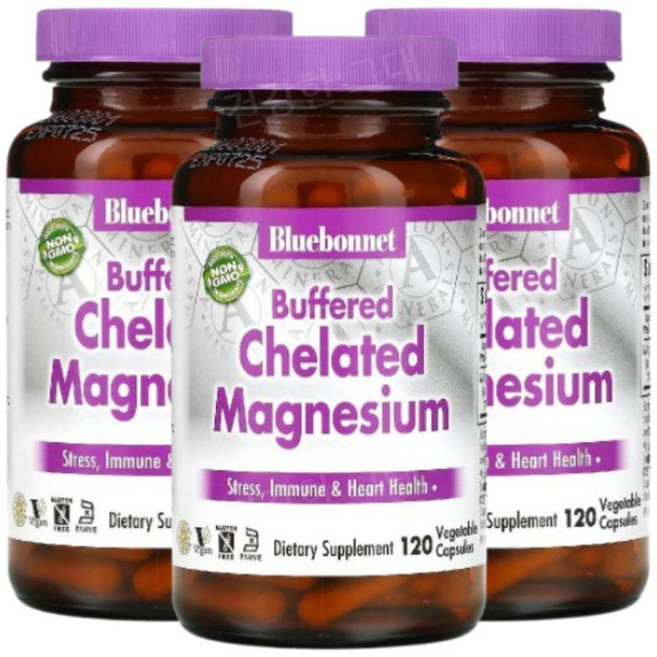 Bluebonnet Magnesium 버퍼드 킬레이트 마그네슘 120캡슐 3개, 120정
