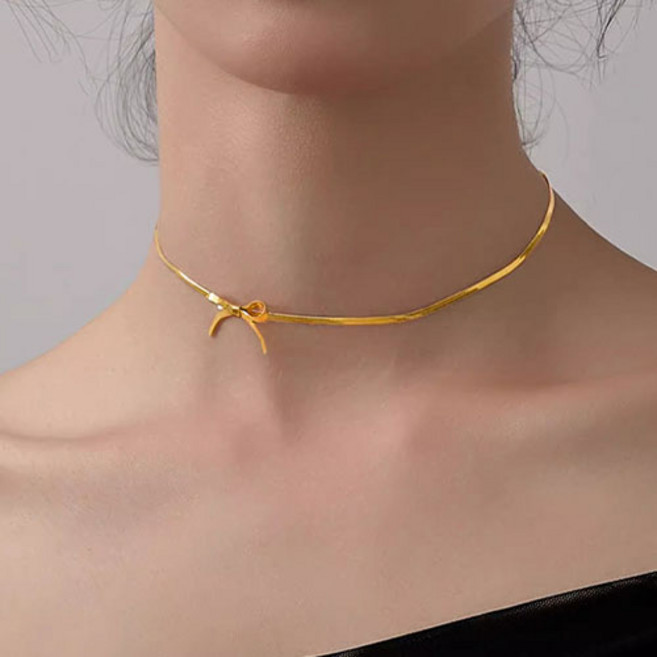 여성 미니 리본 뱀줄 스네이크 체인 초커 목걸이 A1143
