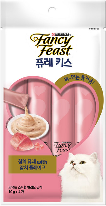 팬시피스트 퓨레키스 4개 1세트 10g x 4P 고양이간식, 팬시피스트 퓨레키스 참치 퓨레 참치 플레이크맛 10팩