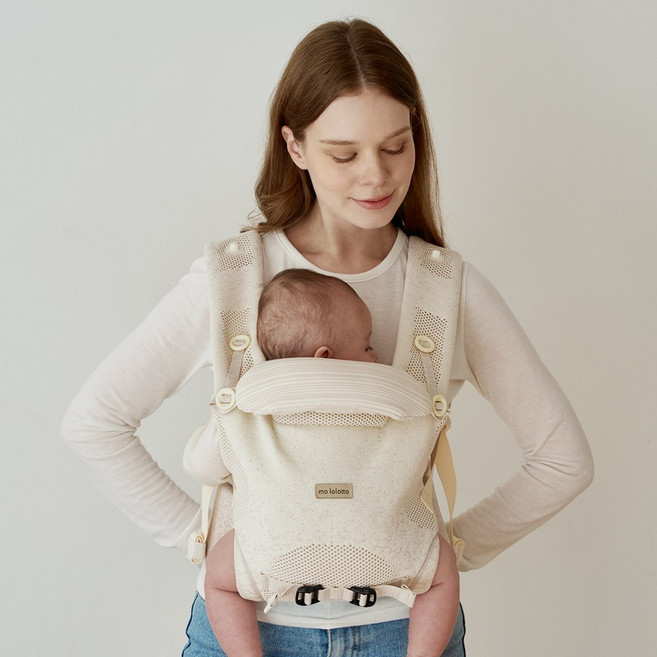 마롤로뜨 아기띠 니트 매쉬 가볍고 편한 경량 신생아 어부바 침받이 포켓 힙시트 슬링띠, 오트 아이보리