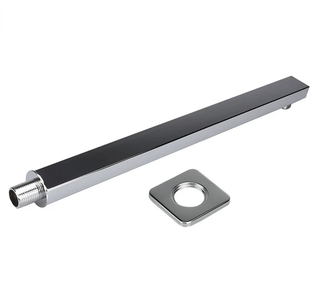 벽걸이형 금속 블랙 레인폴 샤워 헤드 연장 암 스테인리스 스틸 사각/원형 파이프 30/40cm 고정 샤워헤드용, 01 30센티미터, 01 Square Sliver, 1