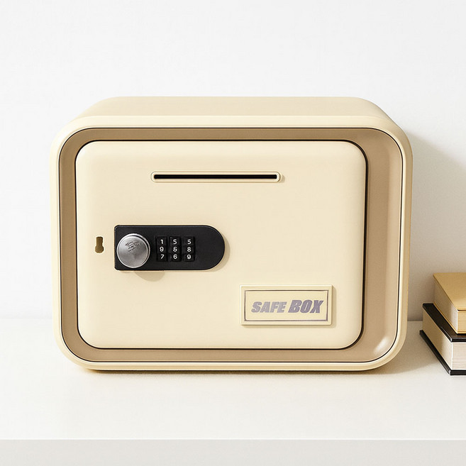 사각 미니금고 지폐 디지털 비밀번호 저금통, 네모 저금통-베이지