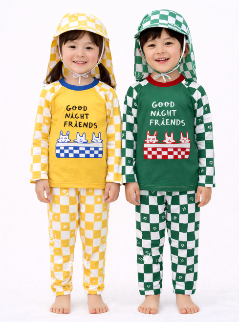 남아 여아 키즈 유아 남매룩 자매룩 체크 래쉬가드 수영복 세트