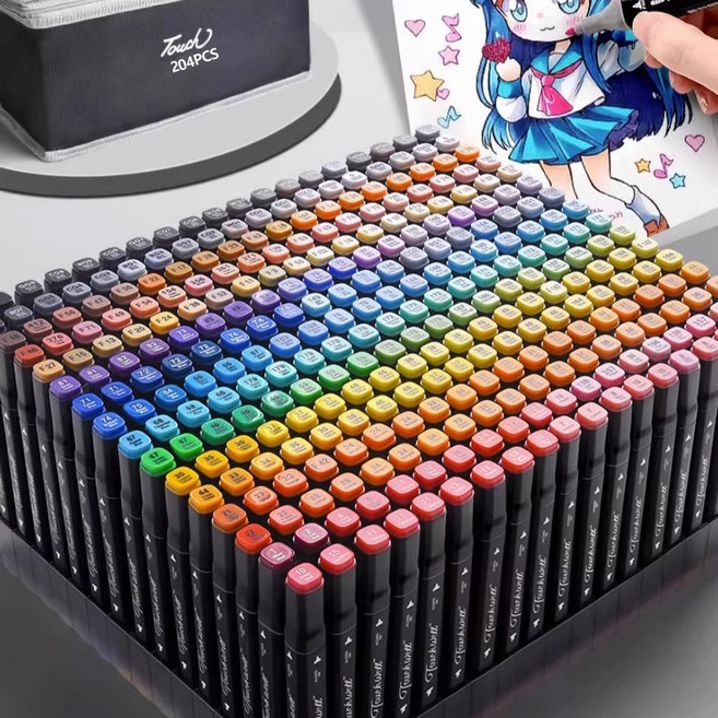 262 색 마카펜 양방향 유성 미술생부터 초등학생까지+고급 수납박스, 1개, 204색