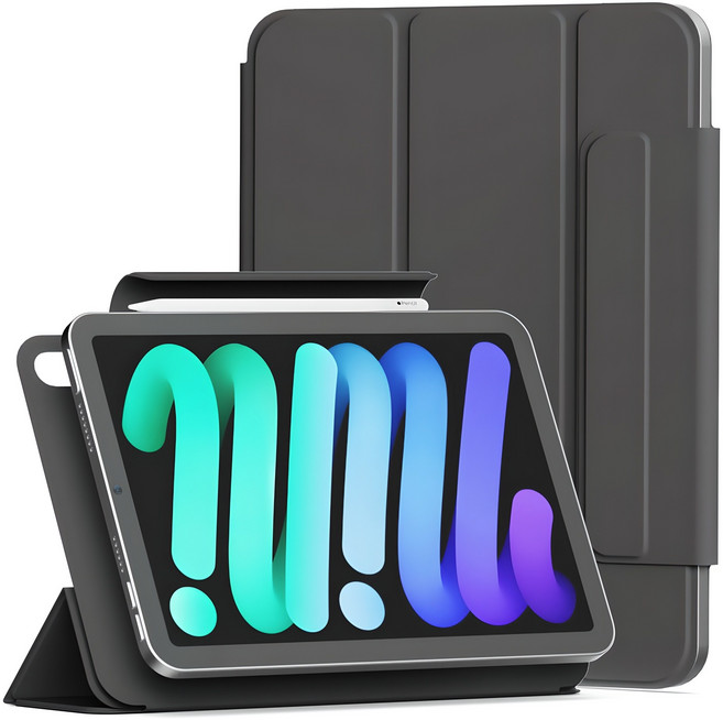 신지모루 마그네틱 폴리오 애플펜슬 커버 아이패드 케이스, 블랙, 1개