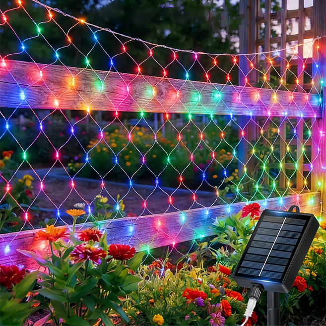 KELAKE 태양광 그물형 led 줄조명 LED 트리등 정원장식트리등 리모컨 포함, 1.5Mx1.5M, 다색Color