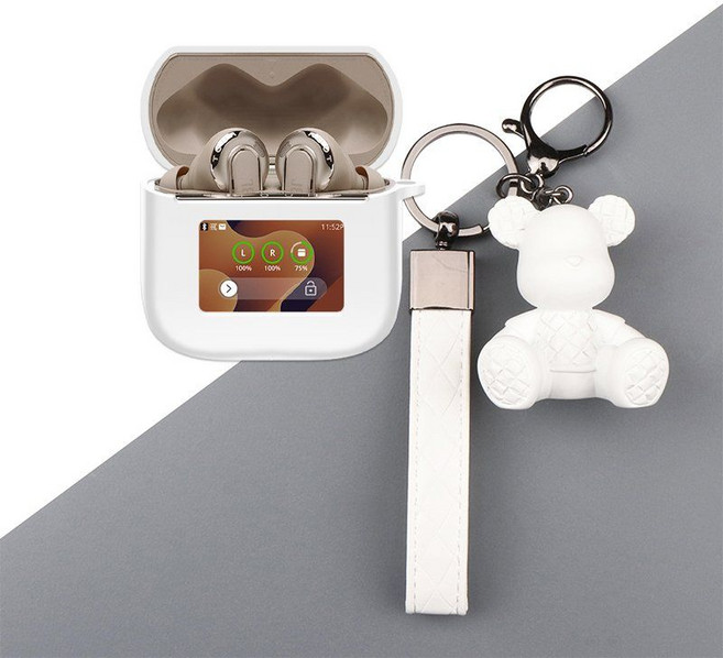 JBL 투어 프로3 케이스 피규어 키링 스트랩 버클 후크, 5 화이트 케이스 + 앉아있는 곰, JBL TOUR PRO2 케이스, 1개