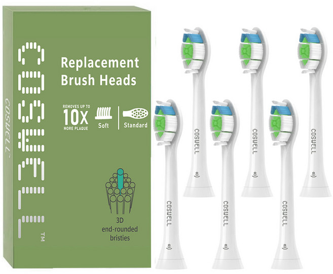COSWELL 適配飛利浦電動牙刷刷頭|適用HX9/HX7/HX6/HX3| 智能鑽石亮白刷頭, 1個, 6個裝