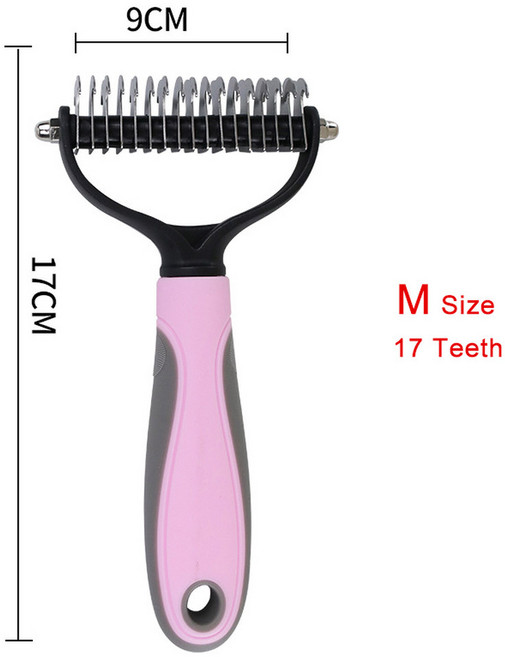 개 털 제거 브러시 애완 동물 고양이 커터 양면 그루밍 깨끗한, A Pink L