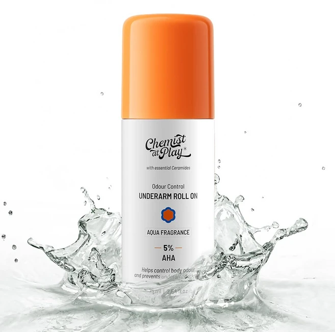 Chemist At Play UnderArm Roll-On with 5% AHA Lactic Acid & 1% Mandelic Acid Aqua Fragrance |75ml, 1개, 75ml - 쿠팡