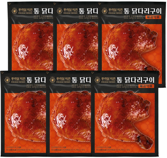 푸라닭 통 닭다리구이 매콤악마, 6개, 250g