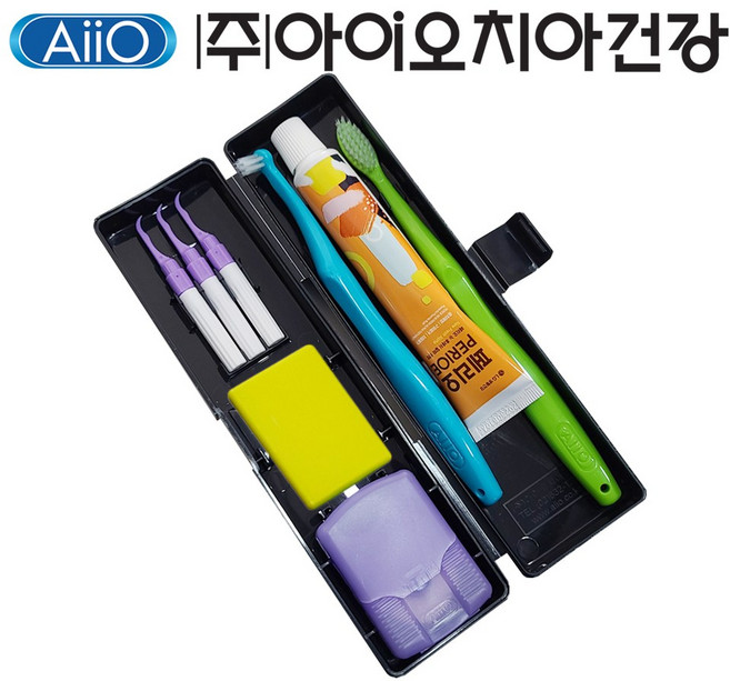 AIIO 아이오 교정용 휴대세트 블랙CASE (고급케이스 칫솔 치약 앤드터프트 치간칫솔 치실 왁스), 1세트, 50g