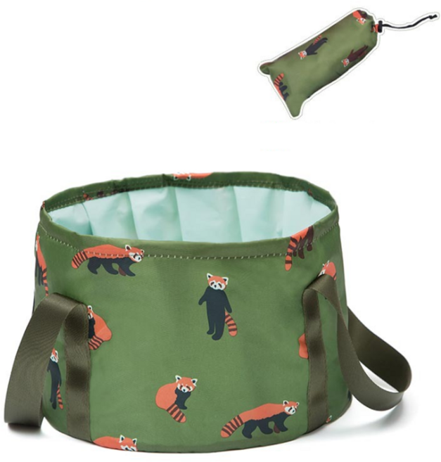 Mino.7 고급형 보온보냉 족욕기 건식 습식 발족욕기 접이식 각탕기 캠핑설거지통 파우치 세차버킷, 1개, 그린(너구리)