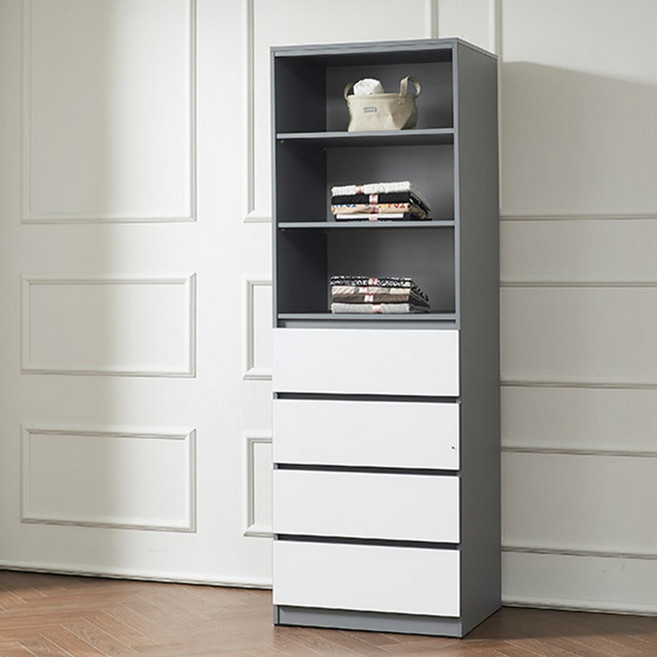 600 오픈형옷장 깔끔한 작은방속옷양말서랍장, 화이트그레이