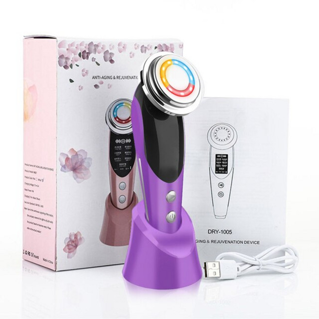 7 in 1 얼굴 리프트 장치 RF 피부 재생 빛 노화 방지 주름 강화 마사지 M8807 공지사항, purple, 3.purple