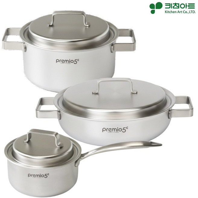 키친아트 무연마제 통5중 인덕션용 스텐 냄비세트 3종 신혼냄비 무연마, 1개, 편수16cm+양수20cm+전골24cm