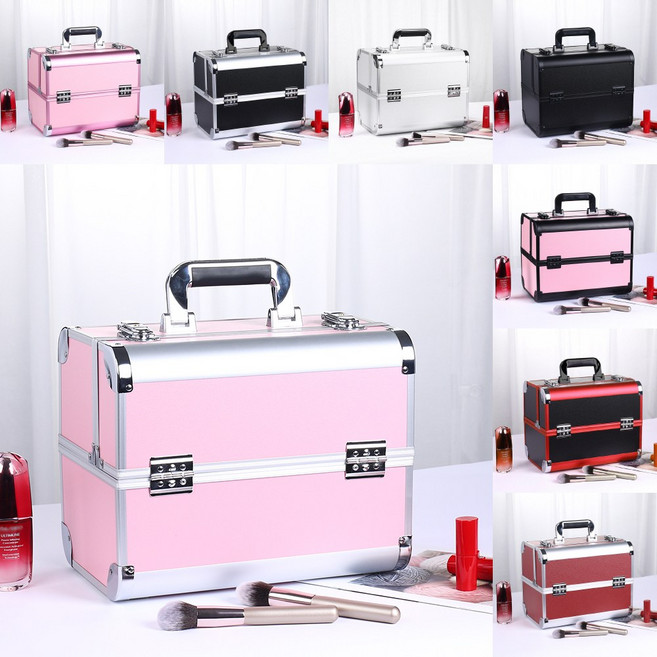 만리상점 메이크업 박스 뷰티 화장품 캐리어, 1개, 핑크 실버