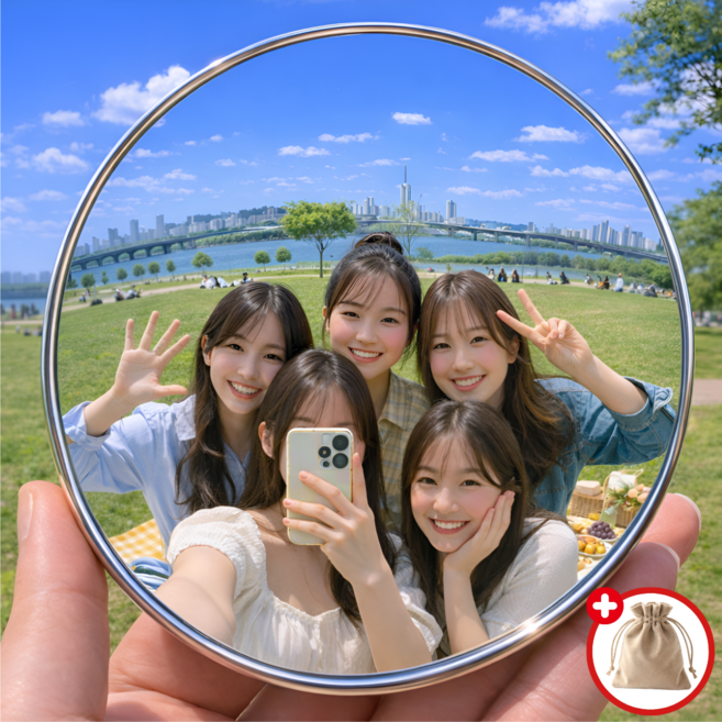 라온메이드 볼록거울 셀카용 미니 휴대용 감성 셀카거울 9.5cm, 1개, 실버