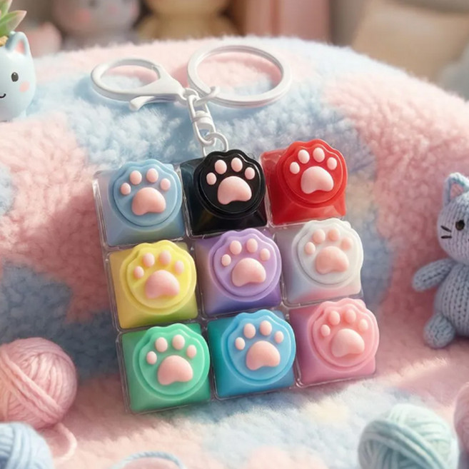 달토끼상점 led 키캡 키링 9구 키보드, 1개, 알록달록발바닥