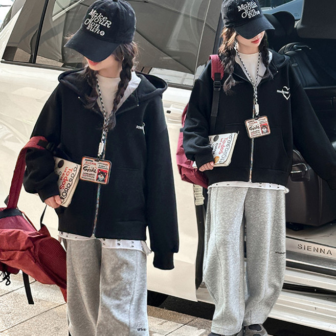 비비키드 여아 초등생 하트 레터링 페인팅 후드집업 긴팔 외투 상의 초중생 주니어 봄 가을 초등생 점퍼 (7725A)