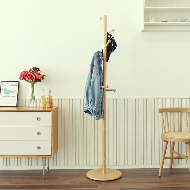 러버 원목 스탠드 옷걸이 원형B, 내추럴