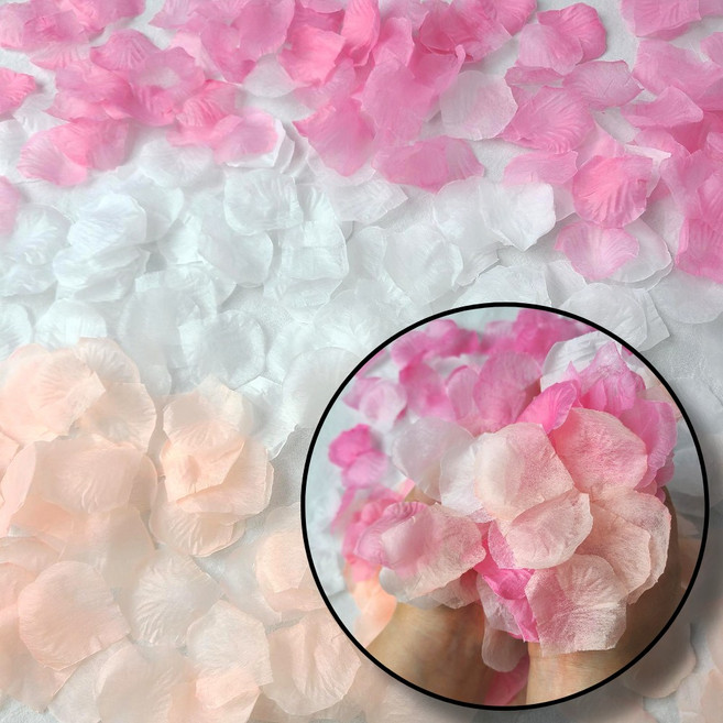 주니니몰 장미꽃잎 3색 600P 세트 웨딩 꽃가루, 600개, 화이트 핑크 살구