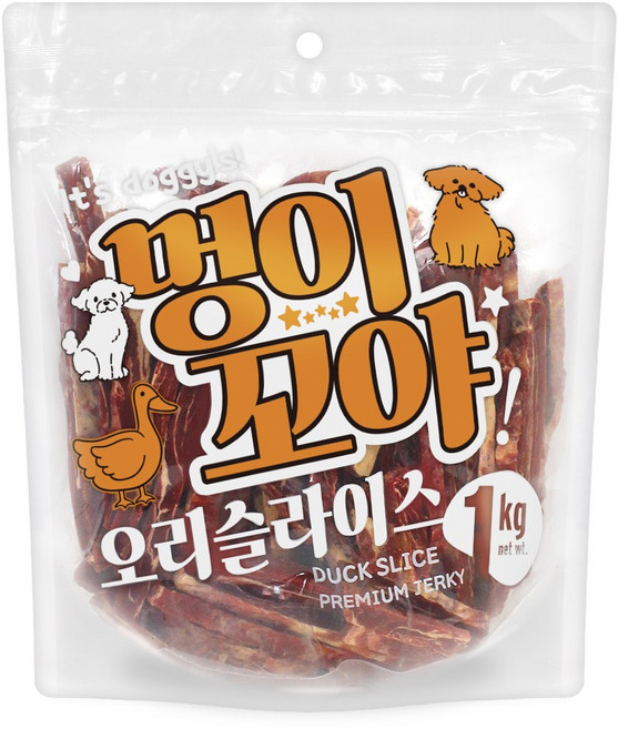 멍이꼬야 강아지간식, 1개, 1kg, 오리슬라이스
