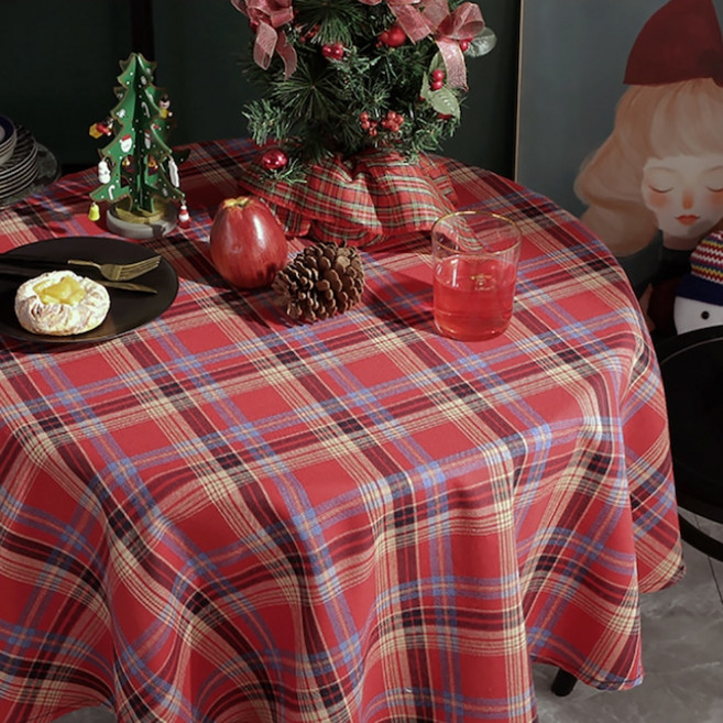 퓨어몰링 크리스마스 감성 체크 식탁보 캠핑 홈파티 테이블보 3size 2colors, 레드, 90X90, 1개