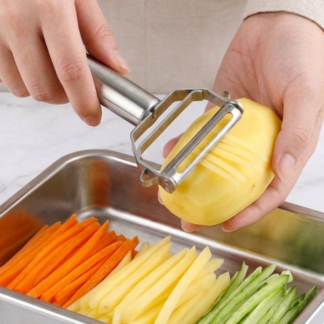 다로엘 다용도 만능채칼 스테인레스 야채 당근 감자 필러 슬라이서, 1개, 모노 실버 플로우