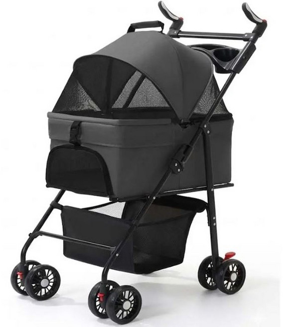 찌이짜이 접이및분리식 강아지유모차 360도 회전 핸들펫카트 블랙색상, 1개, 블랙