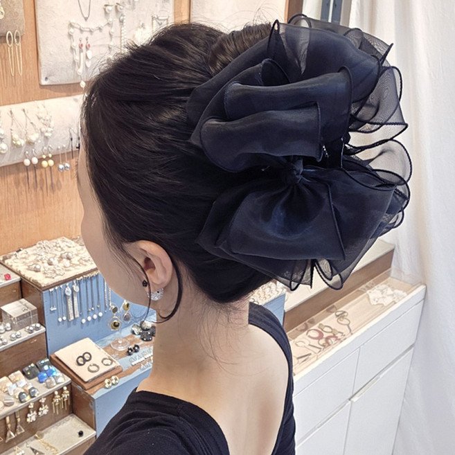 왕리본 집게핀 5단 블랙 리본 풍성한 동글 스타일 빅리본 올림머리 반머리 헤어핀