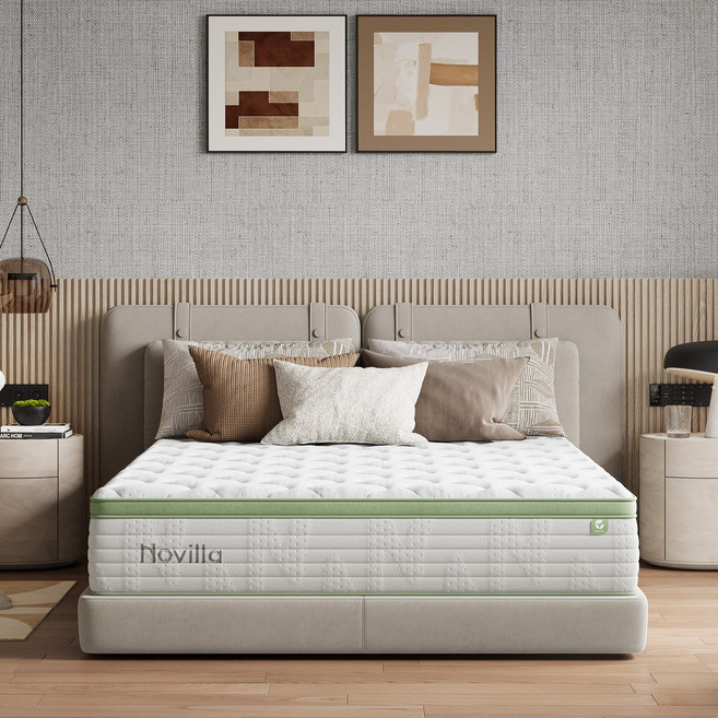 Novilla 녹차 스프링 침대 매트리스 싱글 무음 쾌적한 소재, 중간, 26cm
