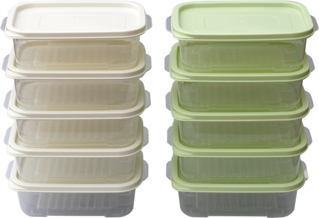 그린쿡 냉동실정리용기 750ml x 10세트/ 환경호르몬없는 비스프리 직사각 투명 밀폐 플라스틱 전자렌지용 반찬통/ 냉장고정리수납 전용 냉동국보관용기 국소분통 중형 아이보리그린, 10세트, 아이보리, 1